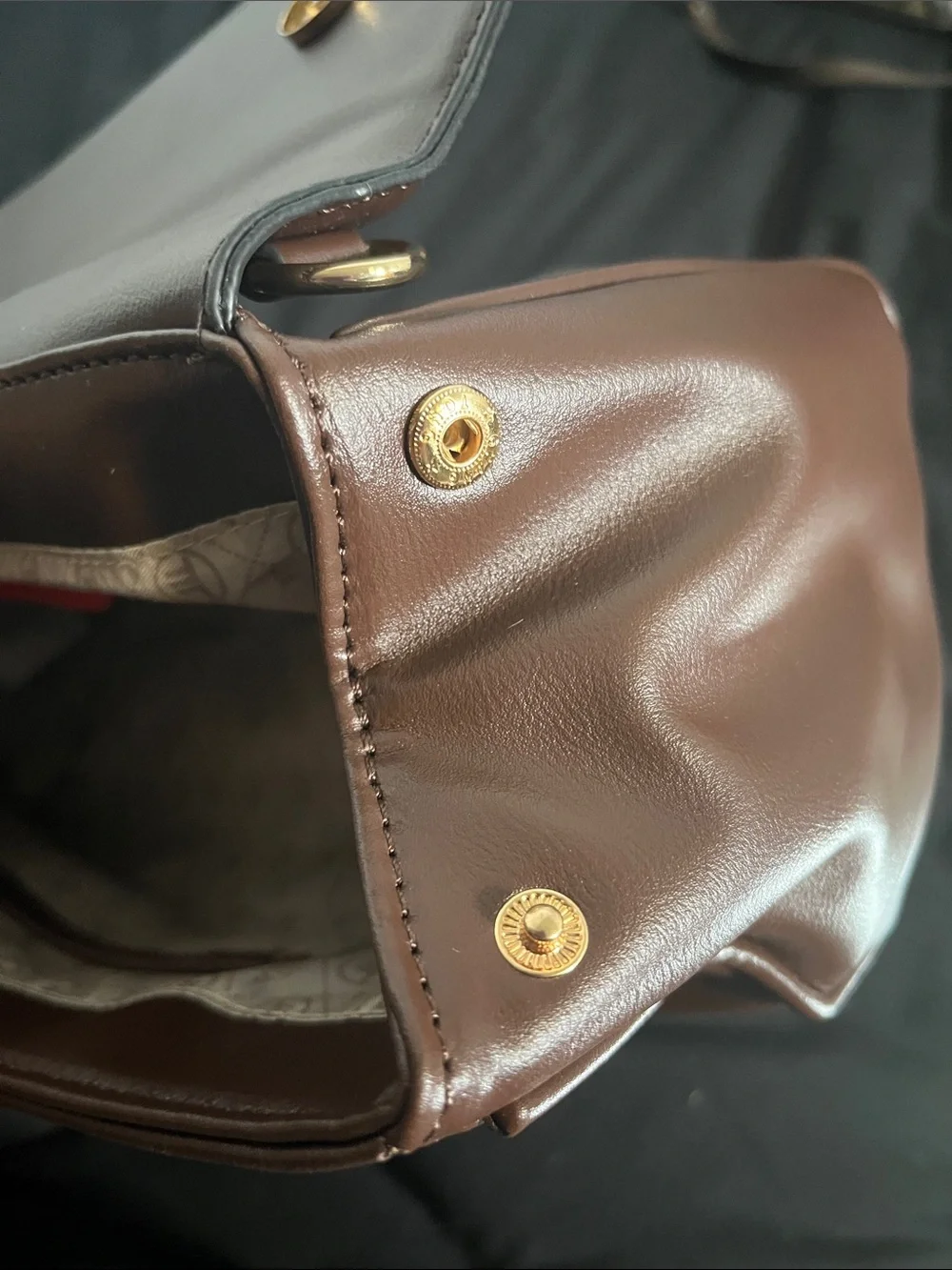 London Fog Brown Leather Satchel with Top Handle